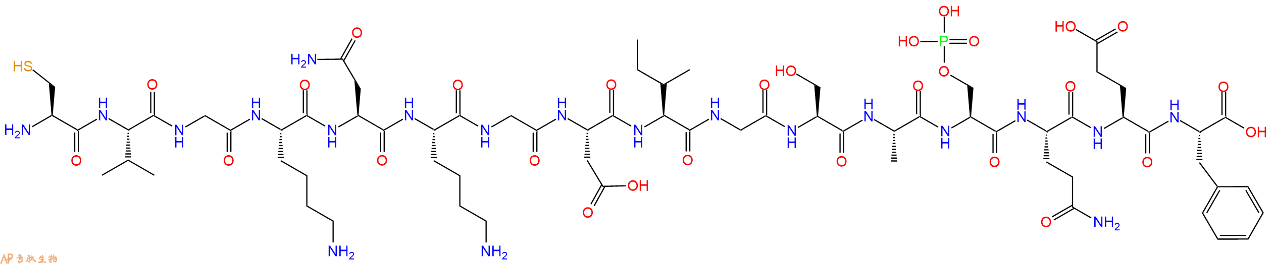 专肽生物产品H2N-Cys-Val-Gly-Lys-Asn-Lys-Gly-Asp-Ile-Gly-Ser-Ala-Ser(PO3H2)-Gln-Glu-Phe-OH