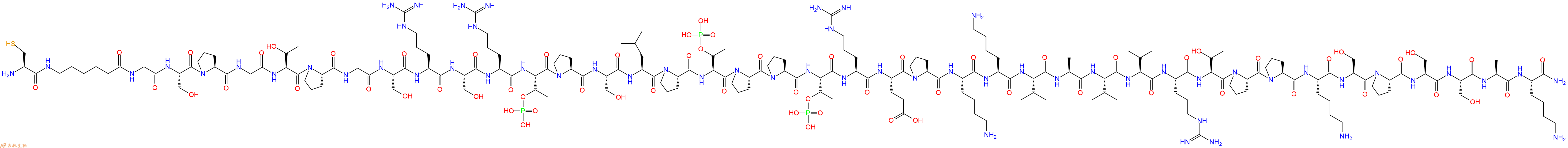 专肽生物产品H2N-Cys-Ahx-Gly-Ser-Pro-Gly-Thr-Pro-Gly-Ser-Arg-Ser-Arg-pThr-Pro-Ser-Leu-Pro-pThr-Pro-Pro-pThr-Arg-Glu-Pro-Lys-Lys-Val-Ala-Val-Val-Arg-Thr-Pro-Pro-Lys-Ser-Pro-Ser-Ser-Ala-Lys-CONH2