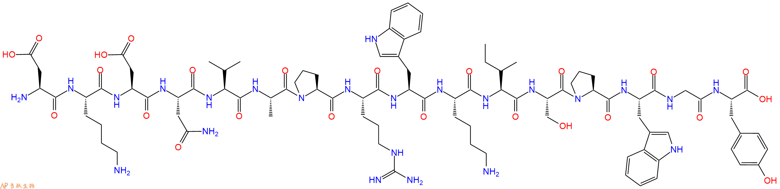 专肽生物产品H2N-Asp-Lys-Asp-Asn-Val-Ala-Pro-Arg-Trp-Lys-Ile-Ser-Pro-Trp-Gly-Tyr-OH