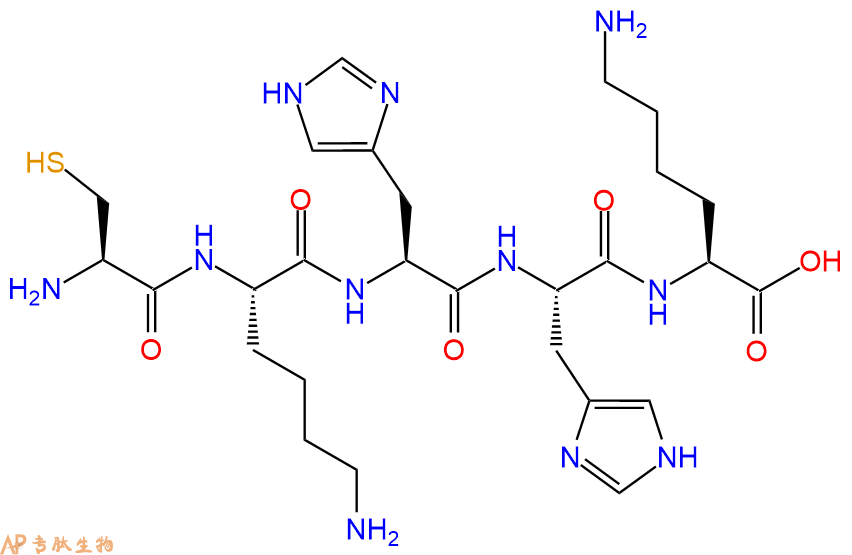 专肽生物产品H2N-Cys-Lys-His-His-Lys-OH