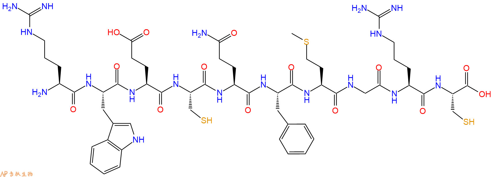 专肽生物产品H2N-Arg-Trp-Glu-Cys-Gln-Phe-Met-Gly-Arg-Cys-OH