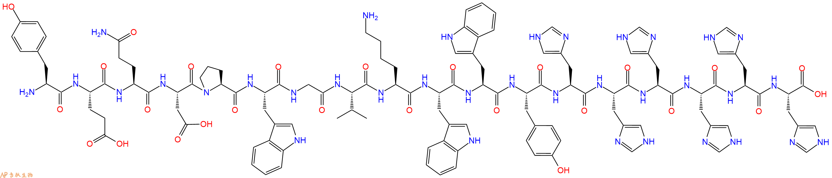 专肽生物产品H2N-Tyr-Glu-Gln-Asp-Pro-Trp-Gly-Val-Lys-Trp-Trp-Tyr-His-His-His-His-His-His-OH