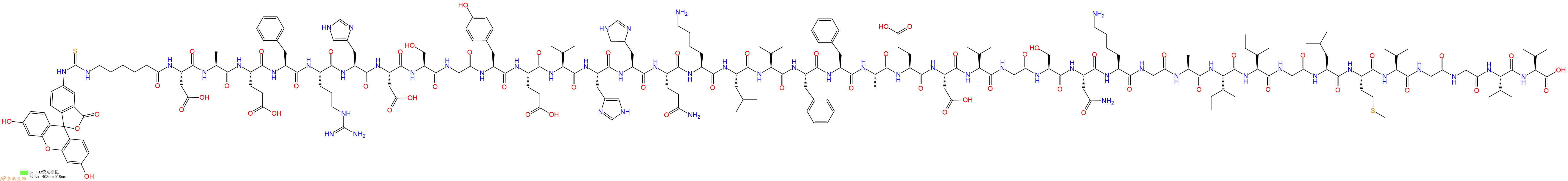 专肽生物产品5FITC-Ahx-Asp-Ala-Glu-Phe-Arg-His-Asp-Ser-Gly-Tyr-Glu-Val-His-His-Gln-Lys-Leu-Val-Phe-Phe-Ala-Glu-Asp-Val-Gly-Ser-Asn-Lys-Gly-Ala-Ile-Ile-Gly-Leu-Met-Val-Gly-Gly-Val-Val-OH