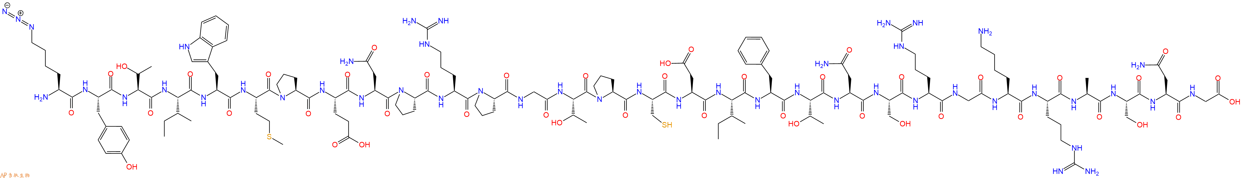 专肽生物产品H2N-Lys(N3)-Tyr-Thr-Ile-Trp-Met-Pro-Glu-Asn-Pro-Arg-Pro-Gly-Thr-Pro-Cys-Asp-Ile-Phe-Thr-Asn-Ser-Arg-Gly-Lys-Arg-Ala-Ser-Asn-Gly-OH