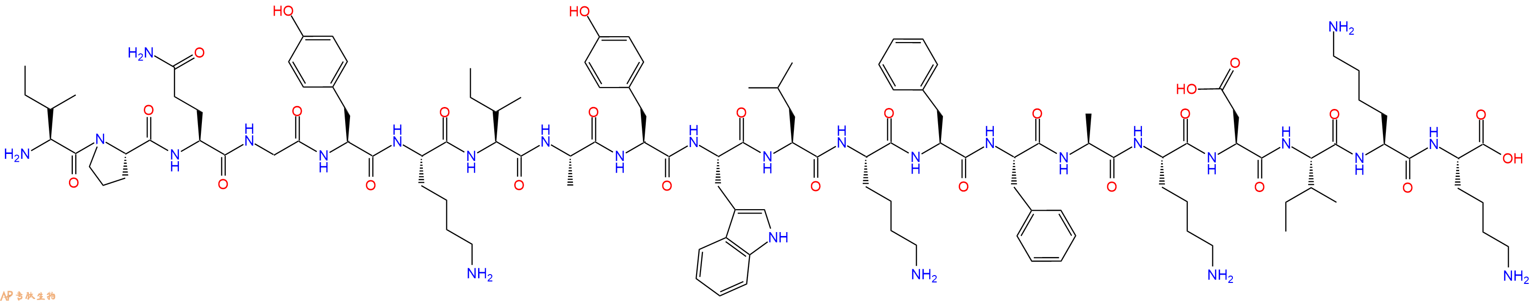专肽生物产品H2N-Ile-Pro-Gln-Gly-Tyr-Lys-Ile-Ala-Tyr-Trp-Leu-Lys-Phe-Phe-Ala-Lys-Asp-Ile-Lys-Lys-OH