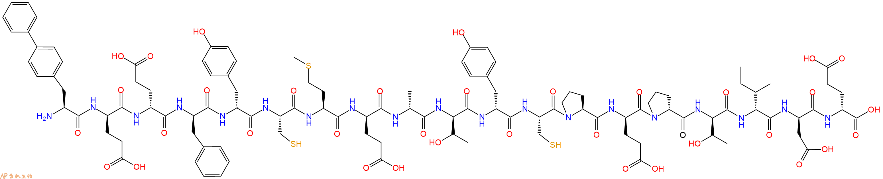 专肽生物产品H2N-Bip-DGlu-DGlu-DPhe-DTyr-Cys-Met-DGlu-DAla-DThr-DTyr-Cys-Pro-DGlu-DPro-DThr-DIle-DAsp-DGlu-OH