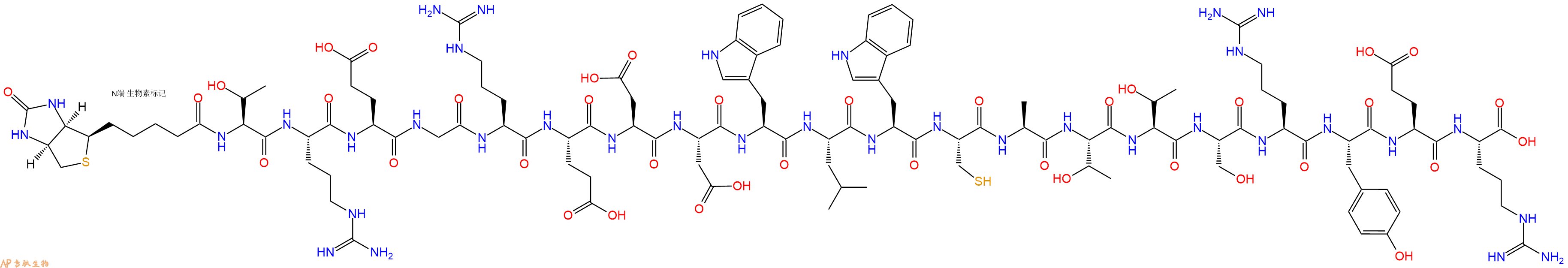 专肽生物产品Biotinyl-Thr-Arg-Glu-Gly-Arg-Glu-Asp-Asp-Trp-Leu-Trp-Cys-Ala-Thr-Thr-Ser-Arg-Tyr-Glu-Arg-OH