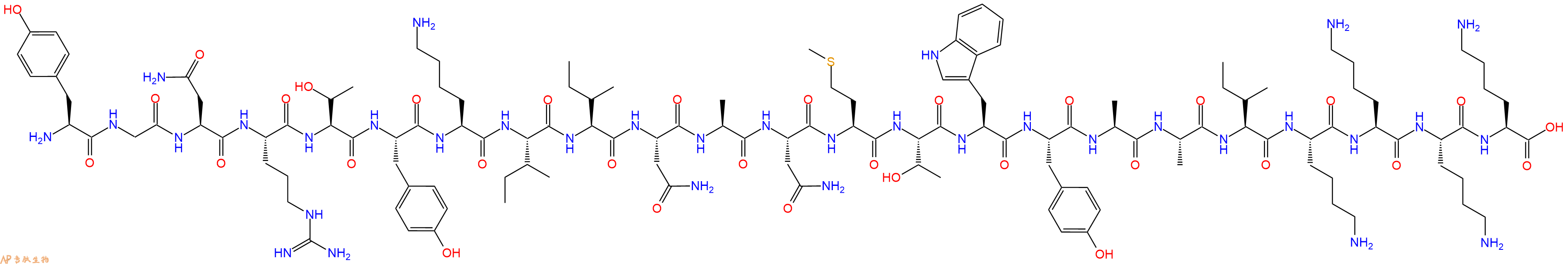 专肽生物产品H2N-Tyr-Gly-Asn-Arg-Thr-Tyr-Lys-Ile-Ile-Asn-Ala-Asn-Met-Thr-Trp-Tyr-Ala-Ala-Ile-Lys-Lys-Lys-Lys-OH