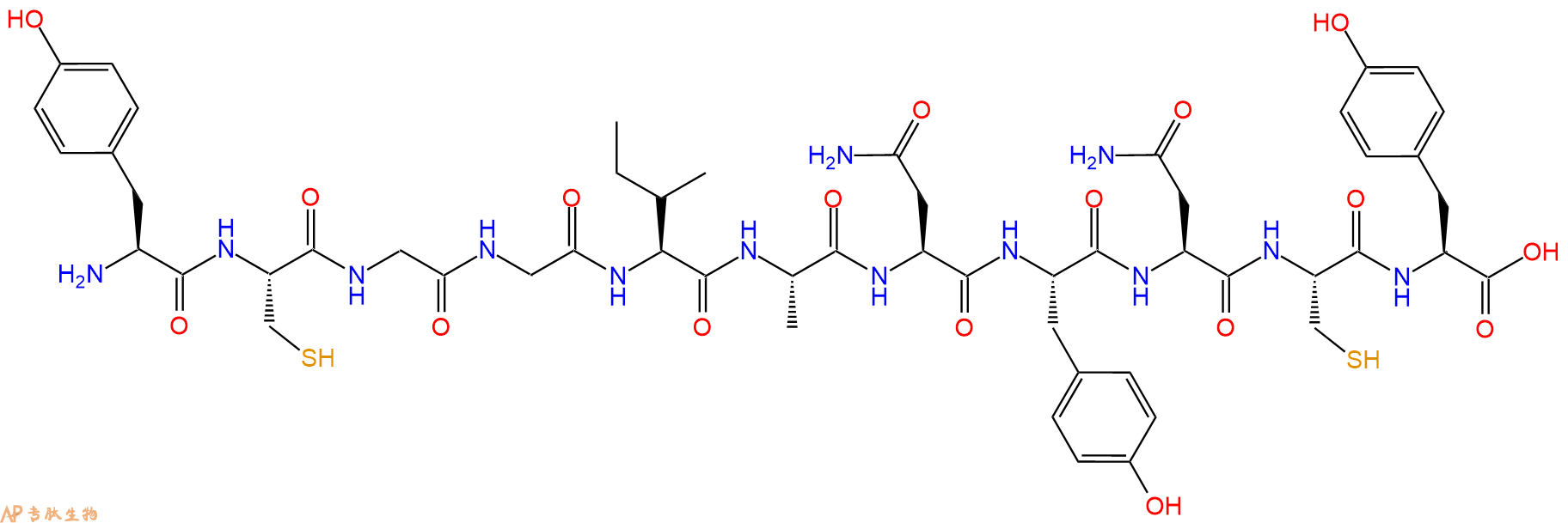 专肽生物产品H2N-Tyr-Cys-Gly-Gly-Ile-Ala-Asn-Tyr-Asn-Cys-Tyr-OH