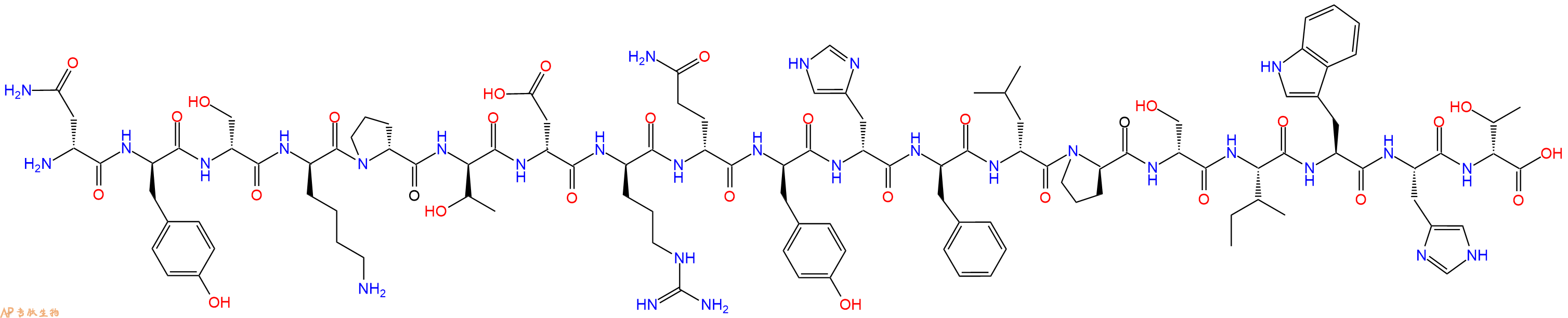 专肽生物产品H2N-DAsn-DTyr-DSer-DLys-DPro-DThr-DAsp-DArg-DGln-DTyr-DHis-DPhe-DLeu-DPro-DSer-Ile-Trp-His-DThr-OH