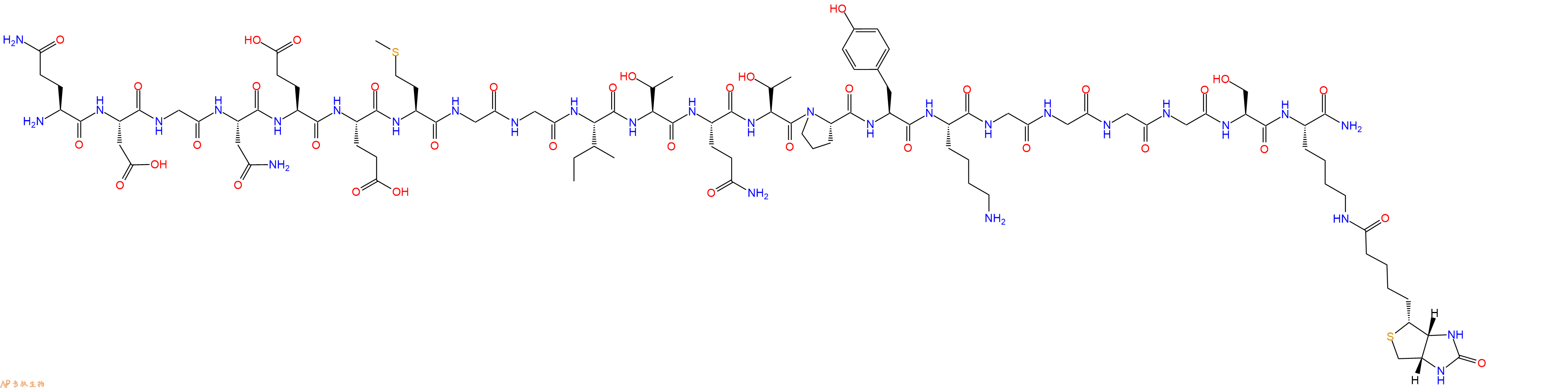 专肽生物产品H2N-Gln-Asp-Gly-Asn-Glu-Glu-Met-Gly-Gly-Ile-Thr-Gln-Thr-Pro-Tyr-Lys-Gly-Gly-Gly-Gly-Ser-Lys(Biotin)-CONH2