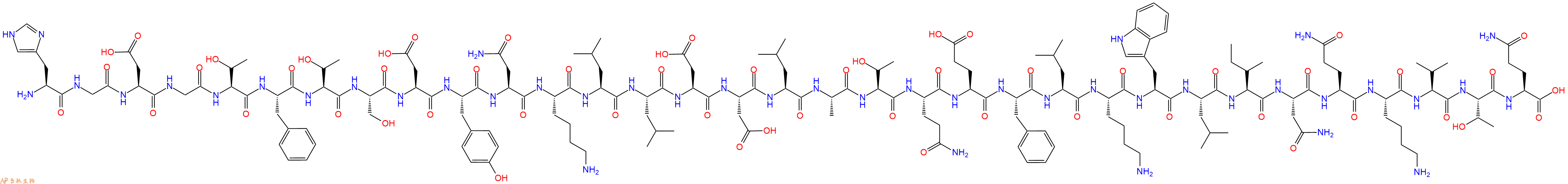 专肽生物产品H2N-His-Gly-Asp-Gly-Thr-Phe-Thr-Ser-Asp-Tyr-Asn-Lys-Leu-Leu-Asp-Asp-Leu-Ala-Thr-Gln-Glu-Phe-Leu-Lys-Trp-Leu-Ile-Asn-Gln-Lys-Val-Thr-Gln-OH