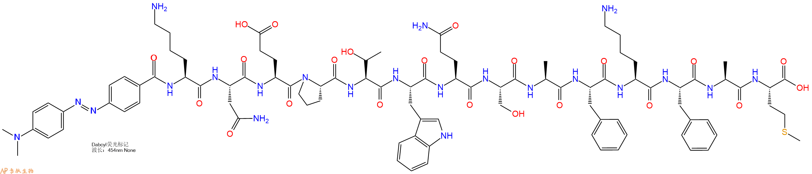 专肽生物产品DABCYL-Lys-Asn-Glu-Pro-Thr-Trp-Gln-Ser-Ala-Phe-Lys-Phe-Ala-Met-OH