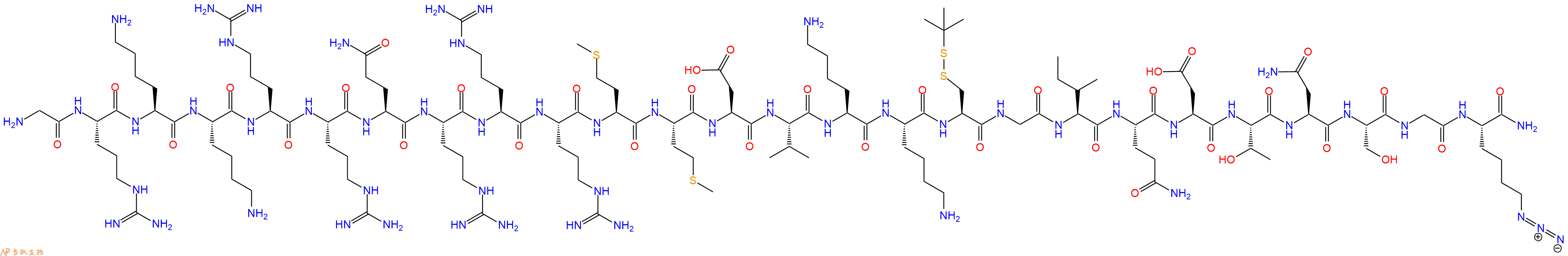 专肽生物产品H2N-Gly-Arg-Lys-Lys-Arg-Arg-Gln-Arg-Arg-Arg-Met-Met-Asp-Val-Lys-Lys-Cys(StBu)-Gly-Ile-Gln-Asp-Thr-Asn-Ser-Gly-Lys(N3)-CONH2