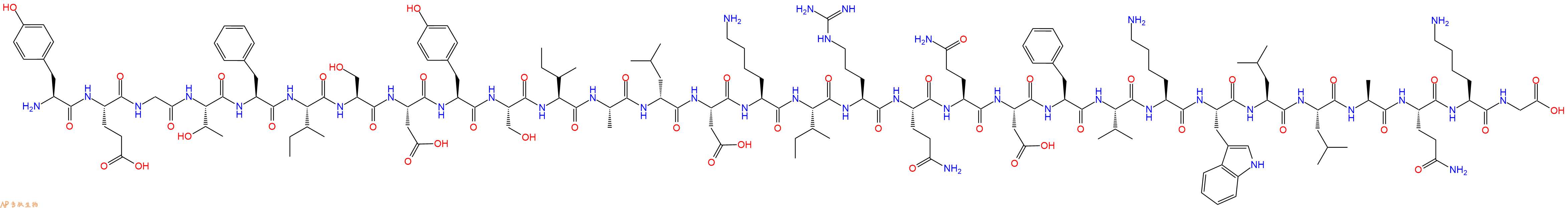 专肽生物产品H2N-Tyr-Glu-Gly-Thr-Phe-Ile-Ser-Asp-Tyr-Ser-Ile-Ala-DLeu-Asp-Lys-Ile-Arg-Gln-Gln-Asp-Phe-Val-Lys-Trp-Leu-Leu-Ala-Gln-Lys-Gly-OH