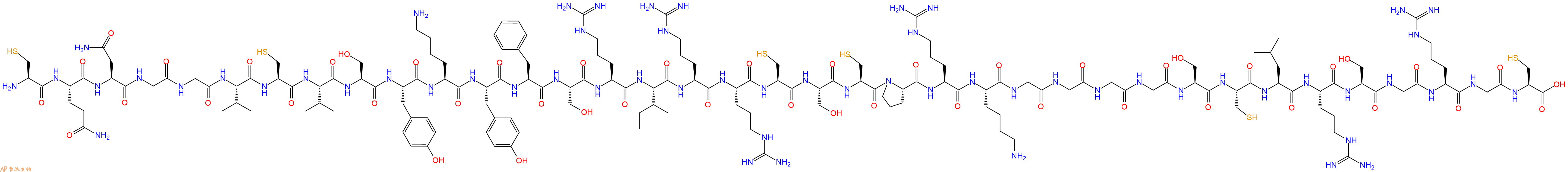 专肽生物产品H2N-Cys-Gln-Asn-Gly-Gly-Val-Cys-Val-Ser-Tyr-Lys-Tyr-Phe-Ser-Arg-Ile-Arg-Arg-Cys-Ser-Cys-Pro-Arg-Lys-Gly-Gly-Gly-Gly-Ser-Cys-Leu-Arg-Ser-Gly-Arg-Gly-Cys-OH