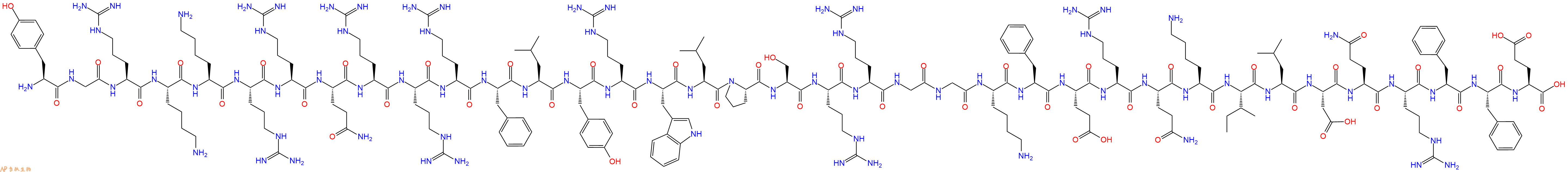 专肽生物产品H2N-Tyr-Gly-Arg-Lys-Lys-Arg-Arg-Gln-Arg-Arg-Arg-Phe-Leu-Tyr-Arg-Trp-Leu-Pro-Ser-Arg-Arg-Gly-Gly-Lys-Phe-Glu-Arg-Gln-Lys-Ile-Leu-Asp-Gln-Arg-Phe-Phe-Glu-OH