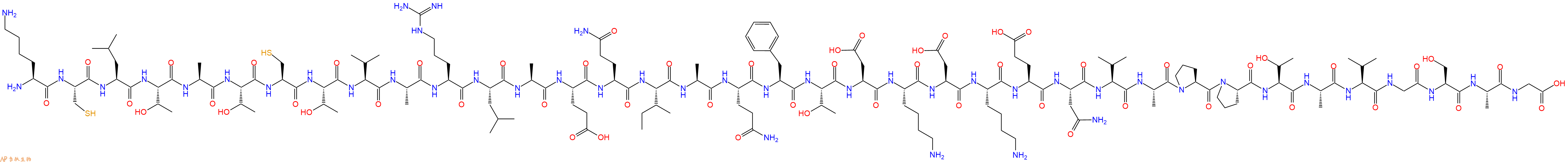专肽生物产品H2N-Lys-Cys-Leu-Thr-Ala-Thr-Cys-Thr-Val-Ala-Arg-Leu-Ala-Glu-Gln-Ile-Ala-Gln-Phe-Thr-Asp-Lys-Asp-Lys-Glu-Asn-Val-Ala-Pro-Pro-Thr-Ala-Val-Gly-Ser-Ala-Gly-OH