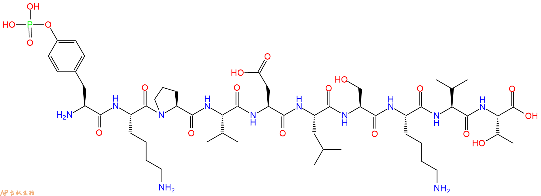 专肽生物产品H2N-Tyr(PO3H2)-Lys-Pro-Val-Asp-Leu-Ser-Lys-Val-Thr-OH