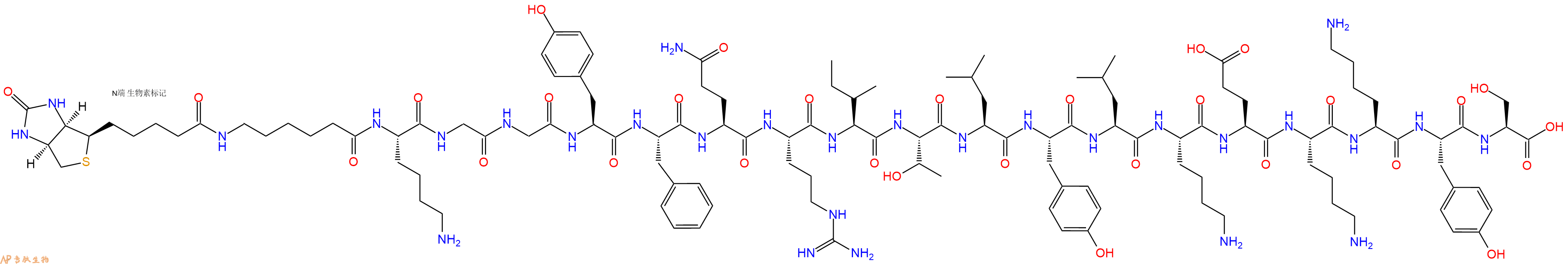 专肽生物产品Biotinyl-Ahx-Lys-Gly-Gly-Tyr-Phe-Gln-Arg-Ile-Thr-Leu-Tyr-Leu-Lys-Glu-Lys-Lys-Tyr-Ser-OH