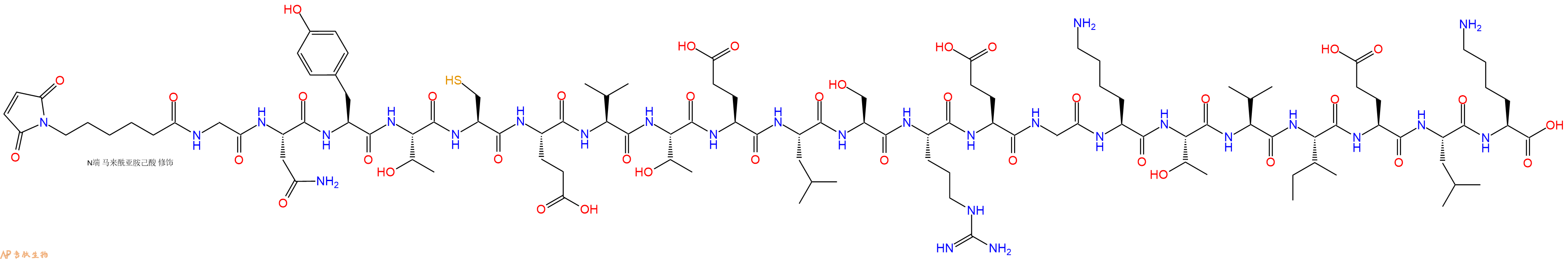 专肽生物产品6Mal-Gly-Asn-Tyr-Thr-Cys-Glu-Val-Thr-Glu-Leu-Ser-Arg-Glu-Gly-Lys-Thr-Val-Ile-Glu-Leu-Lys-OH