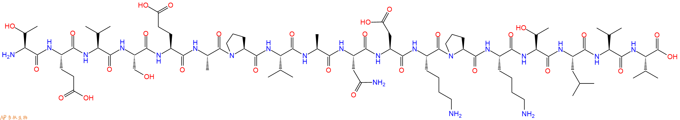 专肽生物产品H2N-Thr-Glu-Val-Ser-Glu-Ala-Pro-Val-Ala-Asn-Asp-Lys-Pro-Lys-Thr-Leu-Val-Val-OH