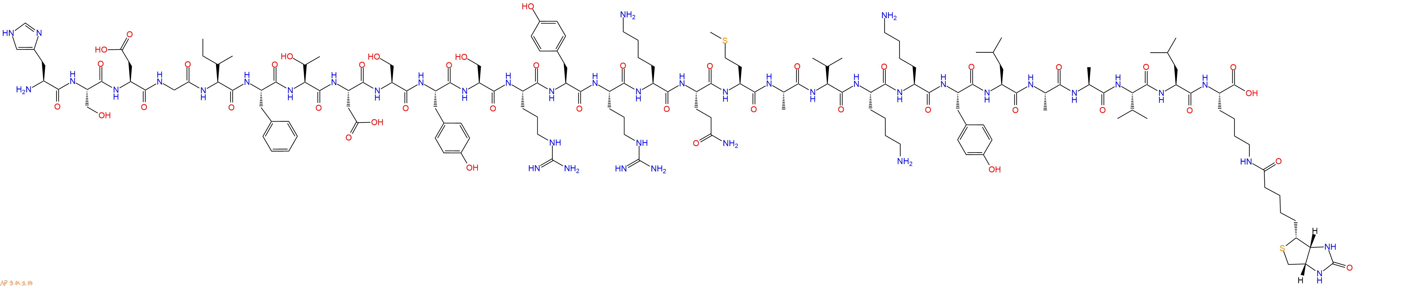 专肽生物产品H2N-His-Ser-Asp-Gly-Ile-Phe-Thr-Asp-Ser-Tyr-Ser-Arg-Tyr-Arg-Lys-Gln-Met-Ala-Val-Lys-Lys-Tyr-Leu-Ala-Ala-Val-Leu-Lys(Biotin)-OH