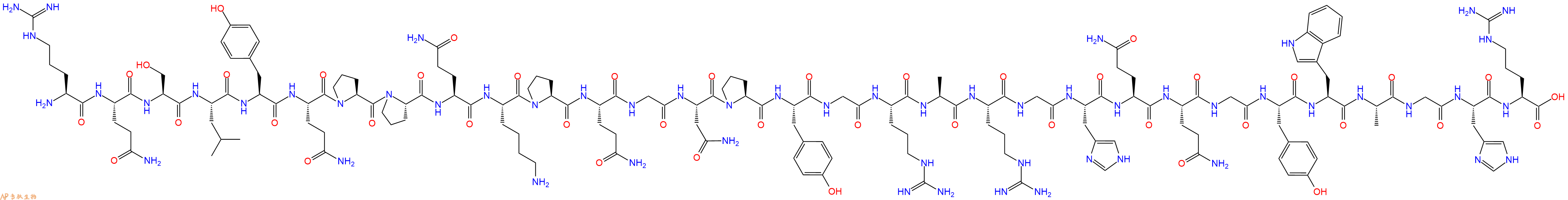 专肽生物产品H2N-Arg-Gln-Ser-Leu-Tyr-Gln-Pro-Pro-Gln-Lys-Pro-Gln-Gly-Asn-Pro-Tyr-Gly-Arg-Ala-Arg-Gly-His-Gln-Gln-Gly-Tyr-Trp-Ala-Gly-His-Arg-OH
