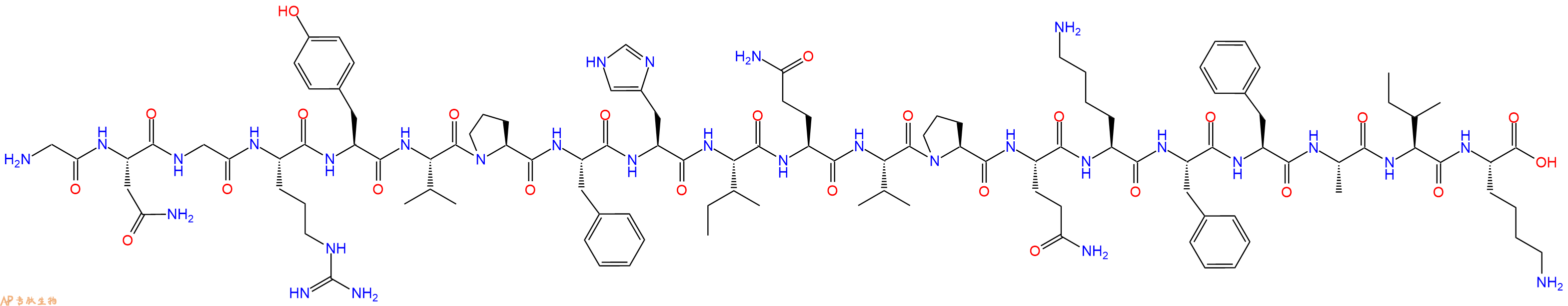 专肽生物产品H2N-Gly-Asn-Gly-Arg-Tyr-Val-Pro-Phe-His-Ile-Gln-Val-Pro-Gln-Lys-Phe-Phe-Ala-Ile-Lys-OH