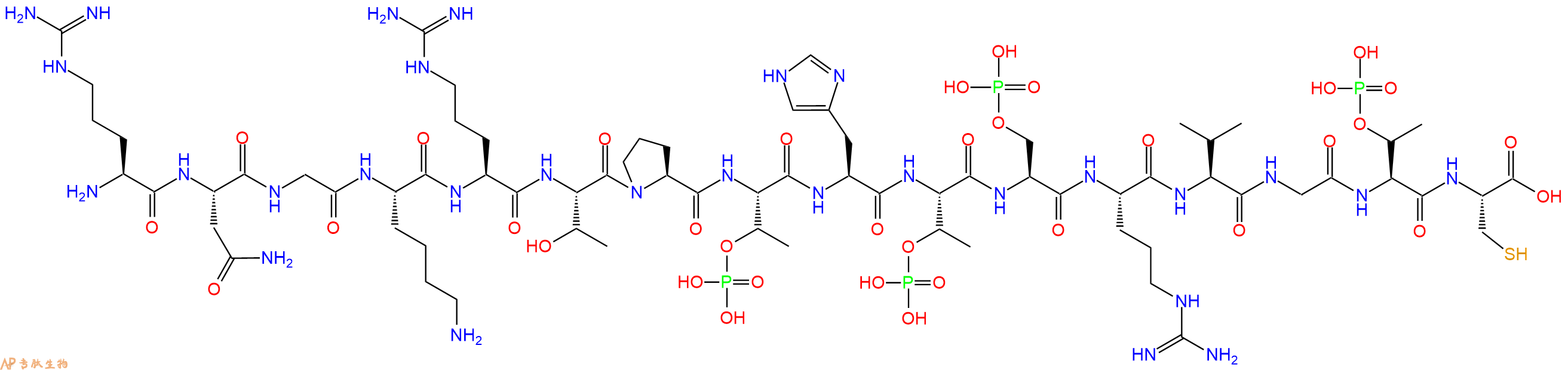 专肽生物产品H2N-Arg-Asn-Gly-Lys-Arg-Thr-Pro-pThr-His-pThr-Ser(PO3H2)-Arg-Val-Gly-pThr-Cys-OH