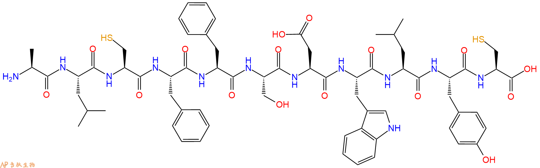 专肽生物产品H2N-Ala-Leu-Cys-Phe-Phe-Ser-Asp-Trp-Leu-Tyr-Cys-OH