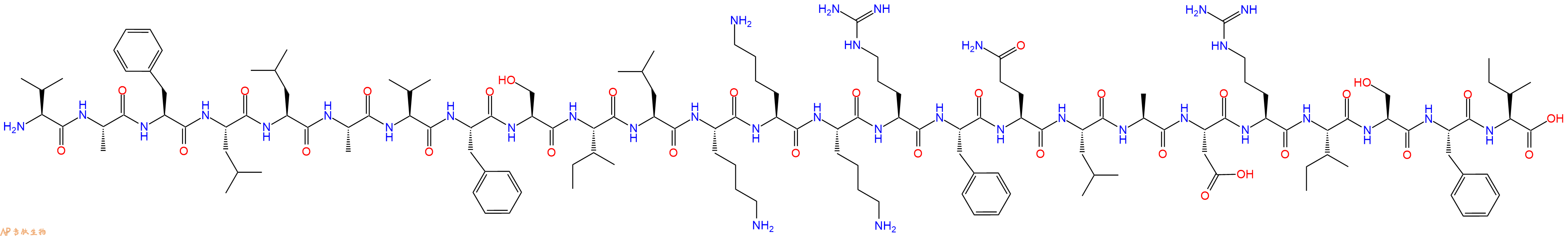 专肽生物产品H2N-Val-Ala-Phe-Leu-Leu-Ala-Val-Phe-Ser-Ile-Leu-Lys-Lys-Lys-Arg-Phe-Gln-Leu-Ala-Asp-Arg-Ile-Ser-Phe-Ile-OH