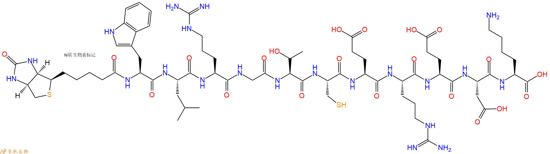 专肽生物产品Biotinyl-Trp-Leu-Arg-Gly-Thr-Cys-Glu-Arg-Glu-Asp-Lys-OH