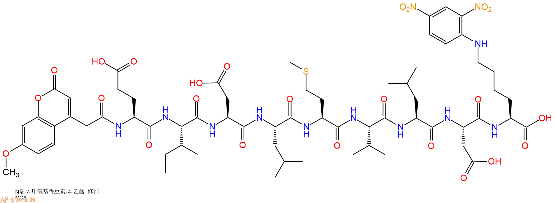 专肽生物产品MCA-Glu-Ile-Asp-Leu-Met-Val-Leu-Asp-Lys(Dnp)-OH