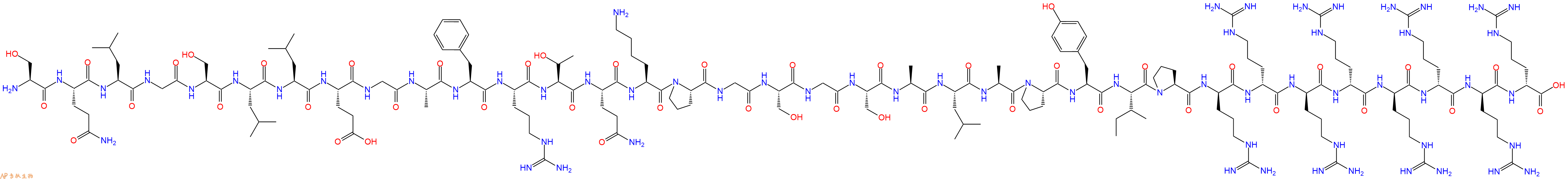 专肽生物产品H2N-Ser-Gln-Leu-Gly-Ser-Leu-Leu-Glu-Gly-Ala-Phe-Arg-Thr-Gln-Lys-Pro-Gly-Ser-Gly-Ser-Ala-Leu-Ala-Pro-Tyr-Ile-Pro-DArg-DArg-DArg-DArg-DArg-DArg-DArg-DArg-OH