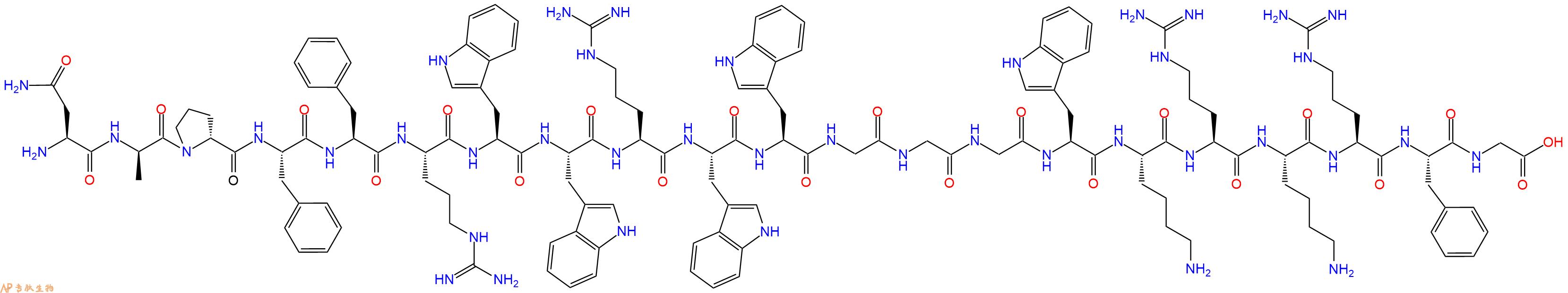 专肽生物产品H2N-Asn-DAla-DPro-Phe-Phe-Arg-Trp-Trp-Arg-Trp-Trp-Gly-Gly-Gly-Trp-Lys-Arg-Lys-Arg-Phe-Gly-OH