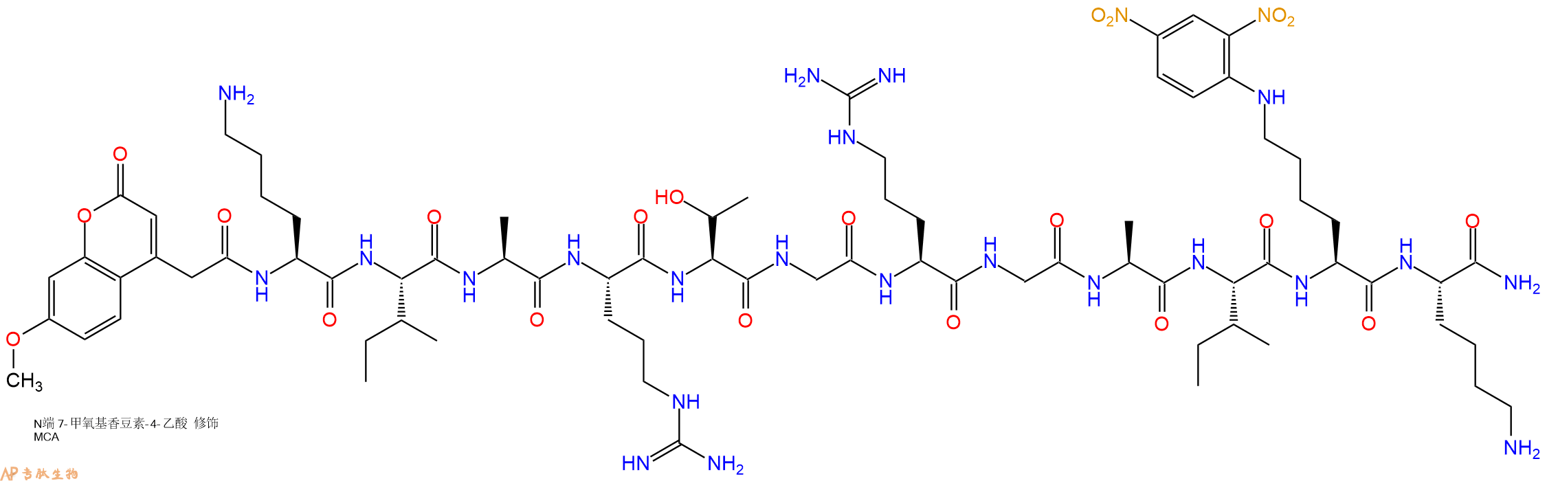 专肽生物产品MCA-Lys-Ile-Ala-Arg-Thr-Gly-Arg-Gly-Ala-Ile-Lys(Dnp)-Lys-CONH2