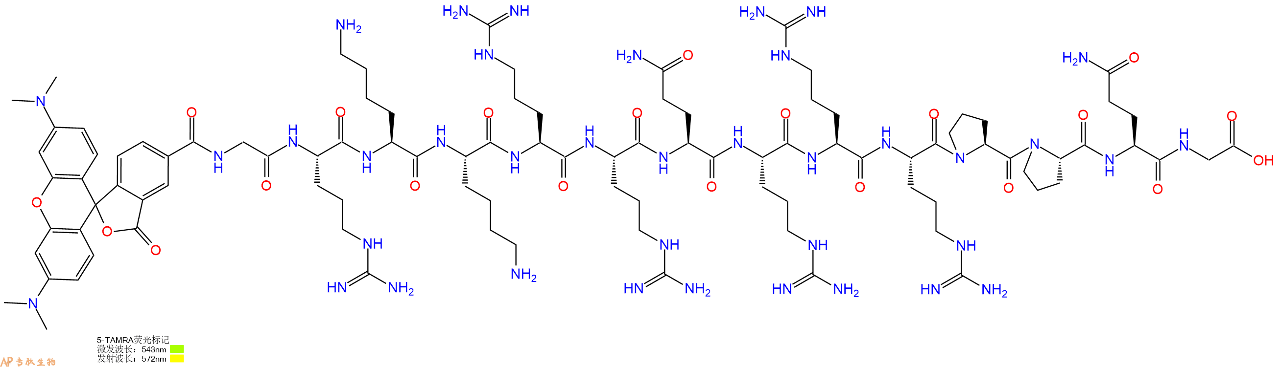 专肽生物产品5TAMRA-Gly-Arg-Lys-Lys-Arg-Arg-Gln-Arg-Arg-Arg-Pro-Pro-Gln-Gly-OH