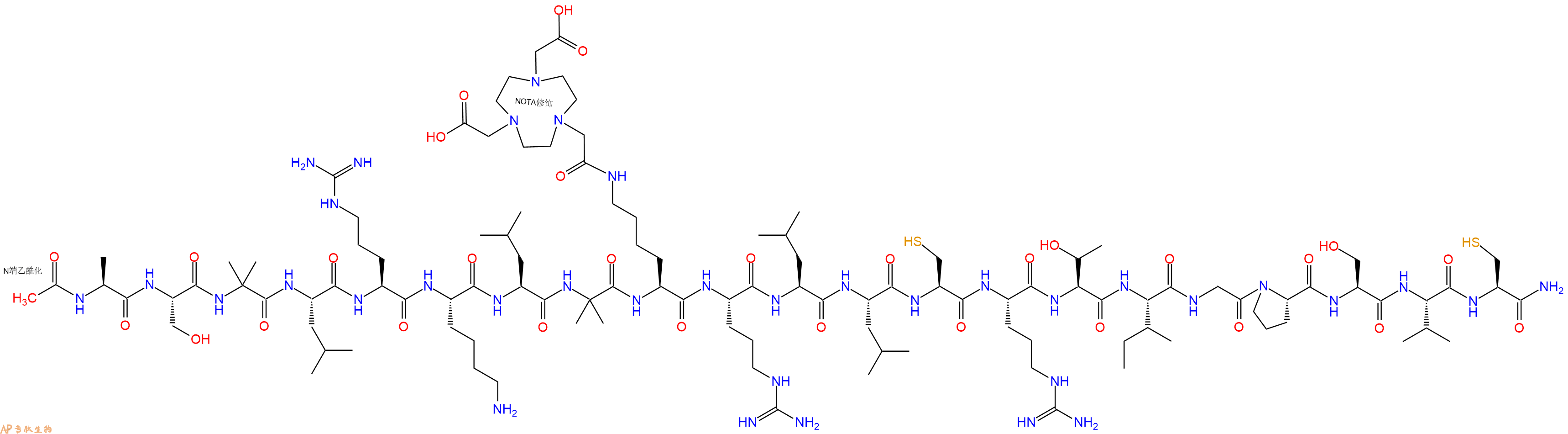 专肽生物产品Ac-Ala-Ser-Aib-Leu-Arg-Lys-Leu-Aib-Lys(NOTA)-Arg-Leu-Leu-Cys-Arg-Thr-Ile-Gly-Pro-Ser-Val-Cys-CONH2