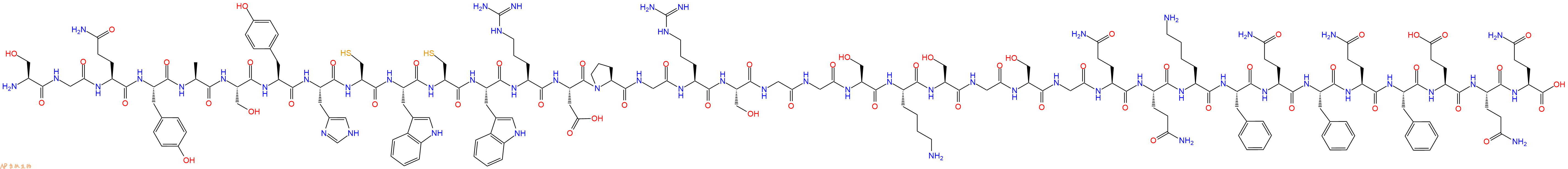 专肽生物产品H2N-Ser-Gly-Gln-Tyr-Ala-Ser-Tyr-His-Cys-Trp-Cys-Trp-Arg-Asp-Pro-Gly-Arg-Ser-Gly-Gly-Ser-Lys-Ser-Gly-Ser-Gly-Gln-Gln-Lys-Phe-Gln-Phe-Gln-Phe-Glu-Gln-Gln-OH