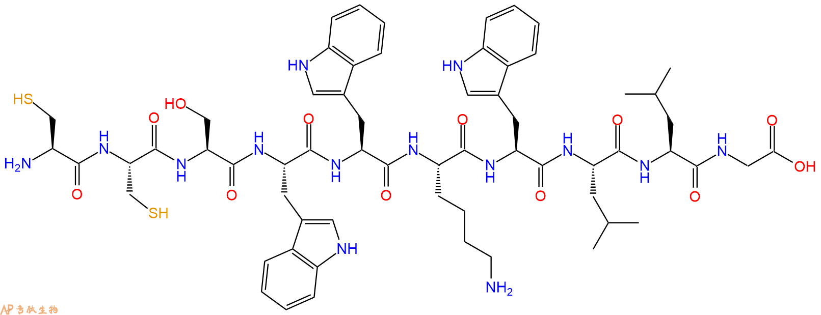 专肽生物产品H2N-Cys-Cys-Ser-Trp-Trp-Lys-Trp-Leu-Leu-Gly-OH