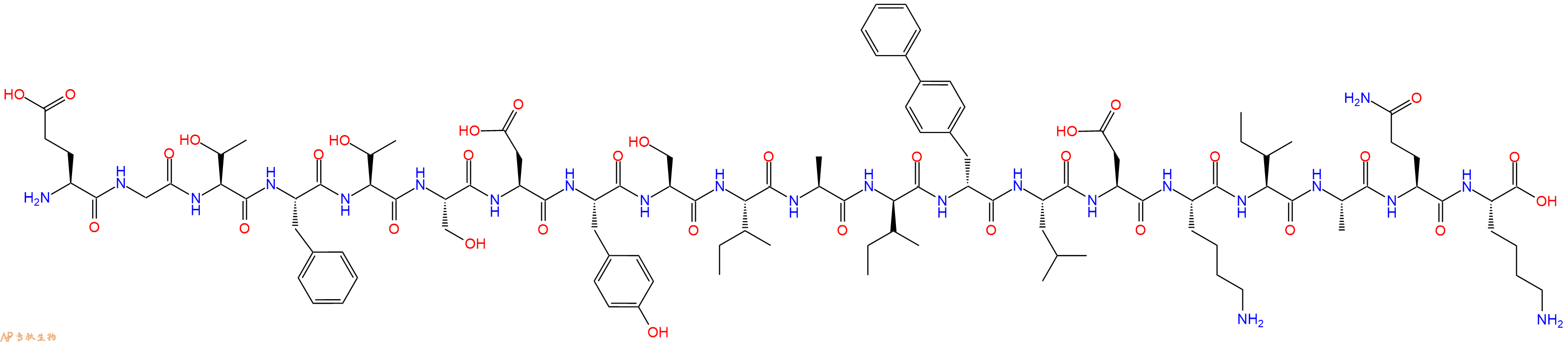 专肽生物产品H2N-Glu-Gly-Thr-Phe-Thr-Ser-Asp-Tyr-Ser-Ile-Ala-DIle-DBip-Leu-Asp-Lys-Ile-Ala-Gln-Lys-OH