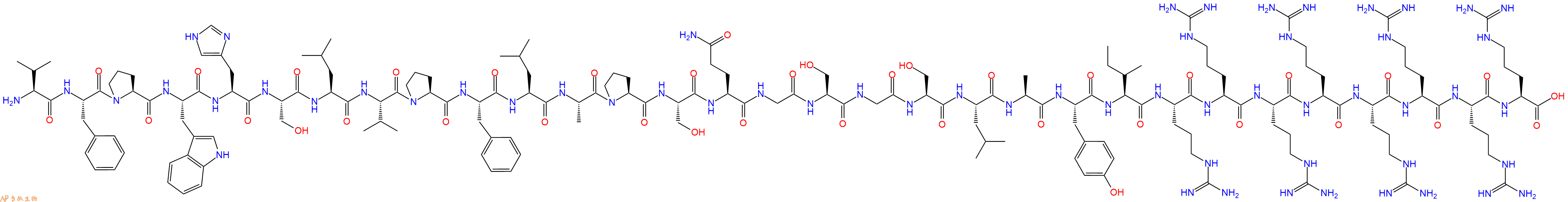 专肽生物产品H2N-Val-Phe-Pro-Trp-His-Ser-Leu-Val-Pro-Phe-Leu-Ala-Pro-Ser-Gln-Gly-Ser-Gly-Ser-Leu-Ala-Tyr-Ile-Arg-Arg-Arg-Arg-Arg-Arg-Arg-Arg-OH