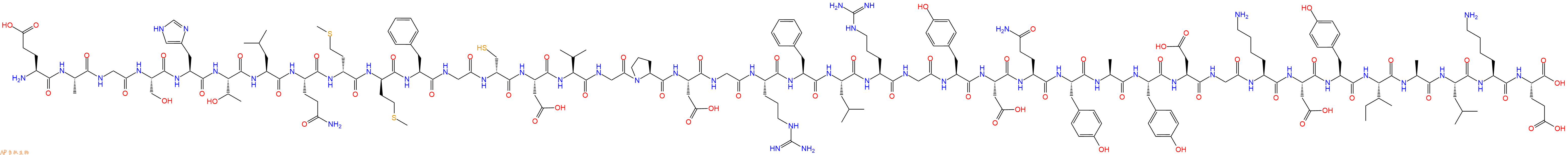 专肽生物产品H2N-Glu-Ala-Gly-Ser-His-Thr-Leu-Gln-DMet-DMet-Phe-Gly-DCys-Asp-Val-Gly-Pro-Asp-Gly-Arg-Phe-Leu-Arg-Gly-Tyr-Asp-Gln-Tyr-Ala-Tyr-Asp-Gly-Lys-Asp-Tyr-Ile-Ala-Leu-Lys-Glu-OH