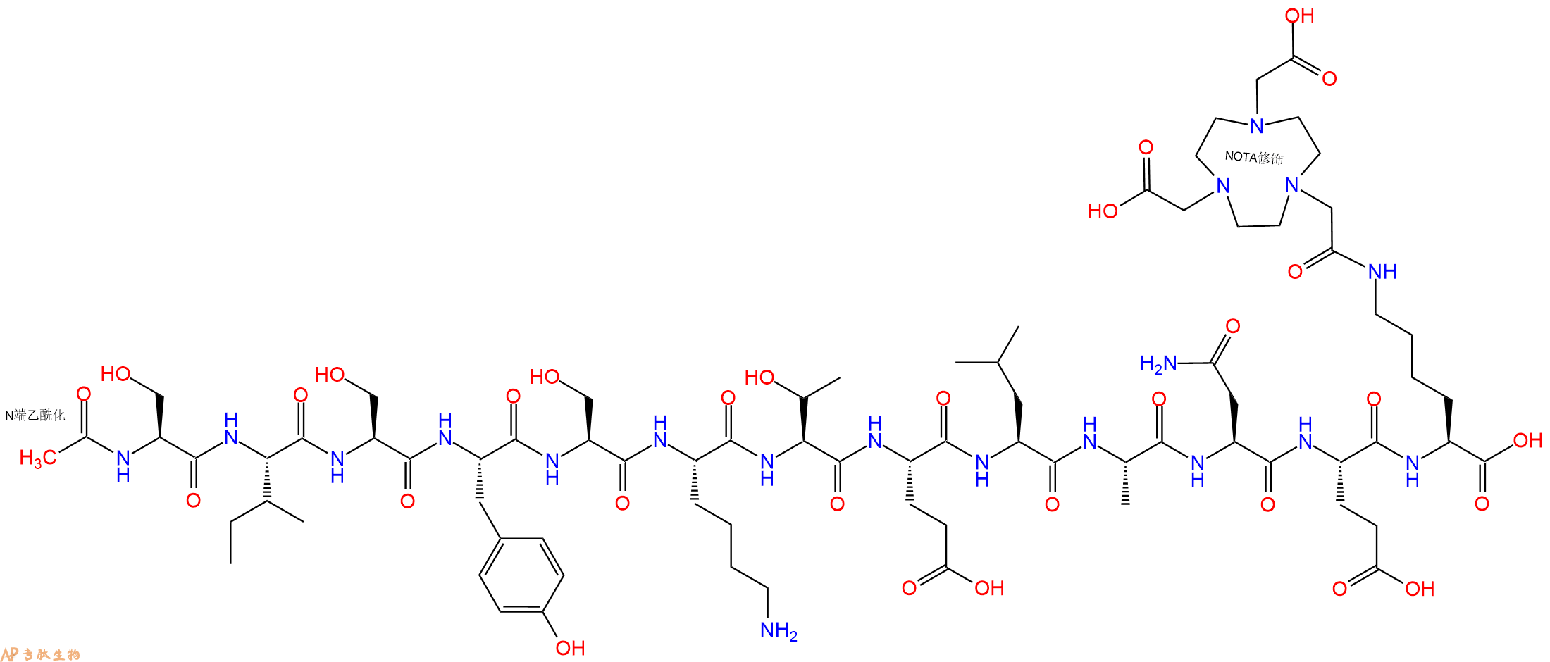 专肽生物产品Ac-Ser-Ile-Ser-Tyr-Ser-Lys-Thr-Glu-Leu-Ala-Asn-Glu-Lys(NOTA)-OH