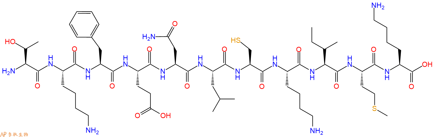专肽生物产品H2N-Thr-Lys-Phe-Glu-Asn-Leu-Cys-Lys-Ile-Met-Lys-OH