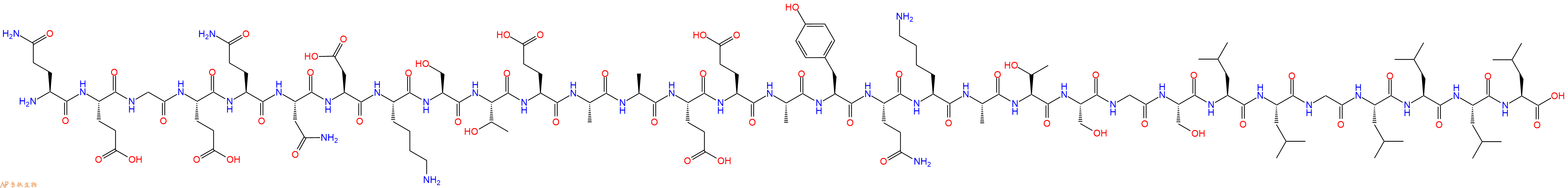专肽生物产品H2N-Gln-Glu-Gly-Glu-Gln-Asn-Asp-Lys-Ser-Thr-Glu-Ala-Ala-Glu-Glu-Ala-Tyr-Gln-Lys-Ala-Thr-Ser-Gly-Ser-Leu-Leu-Gly-Leu-Leu-Leu-Leu-OH