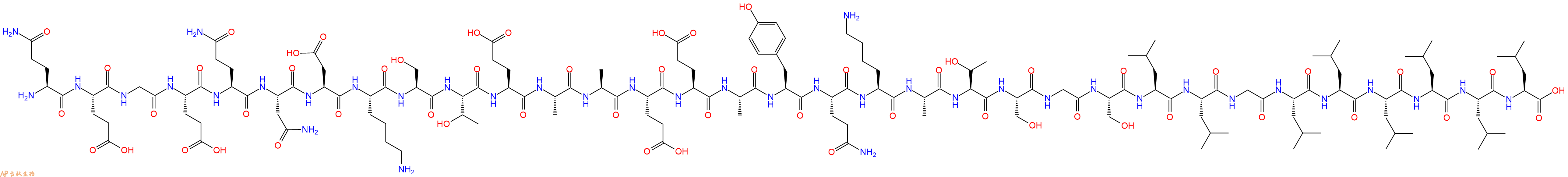 专肽生物产品H2N-Gln-Glu-Gly-Glu-Gln-Asn-Asp-Lys-Ser-Thr-Glu-Ala-Ala-Glu-Glu-Ala-Tyr-Gln-Lys-Ala-Thr-Ser-Gly-Ser-Leu-Leu-Gly-Leu-Leu-Leu-Leu-Leu-Leu-OH