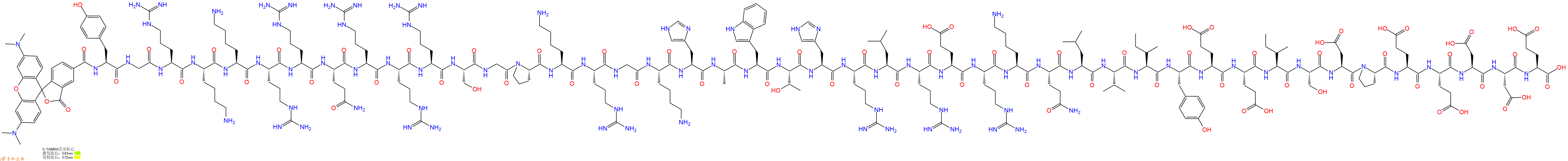 专肽生物产品5TAMRA-Tyr-Gly-Arg-Lys-Lys-Arg-Arg-Gln-Arg-Arg-Arg-Ser-Gly-Pro-Lys-Arg-Gly-Lys-His-Ala-Trp-Thr-His-Arg-Leu-Arg-Glu-Arg-Lys-Gln-Leu-Val-Ile-Tyr-Glu-Glu-Ile-Ser-Asp-Pro-Glu-Glu-Asp-Asp-Glu-OH