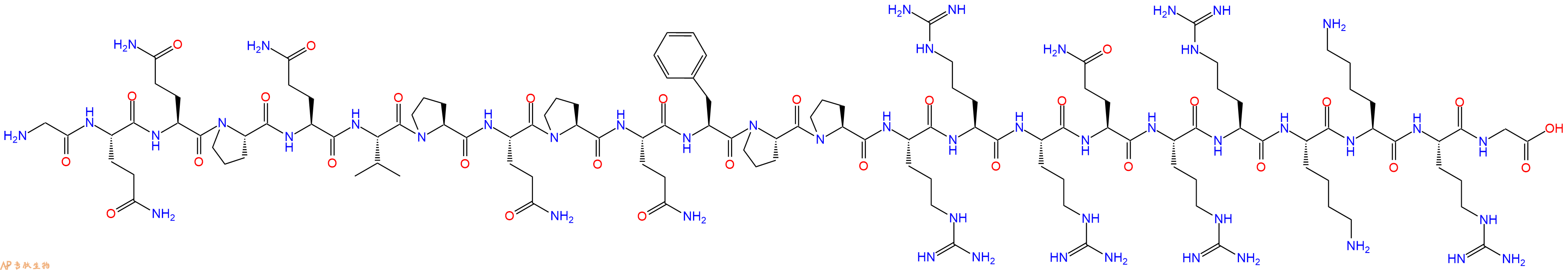 专肽生物产品H2N-Gly-Gln-Gln-Pro-Gln-Val-Pro-Gln-Pro-Gln-Phe-Pro-Pro-Arg-Arg-Arg-Gln-Arg-Arg-Lys-Lys-Arg-Gly-OH